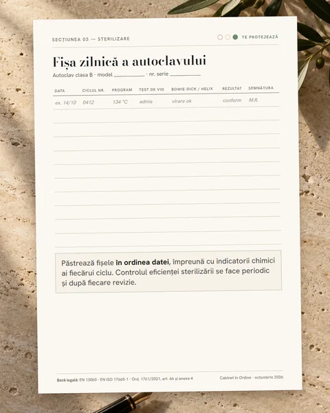 Fișa zilnică a autoclavului